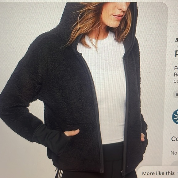 Athleta reversible black Sherpa zip front hooded jacket sz S - Picture 1 of 5